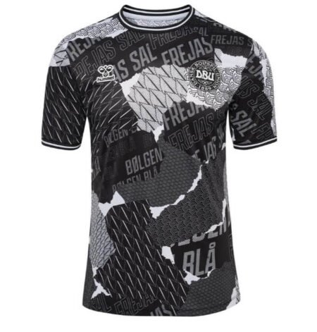 Camisa Pré-Jogo Dinamarca Preta com Branco 2024/25 Masculina