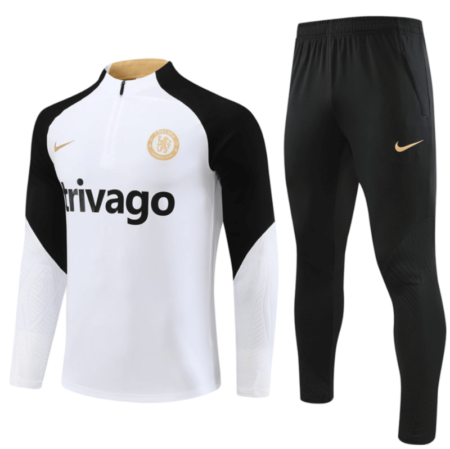 Conjunto Chelsea Treino Jaqueta/Calça Branca/Preta 2023/24