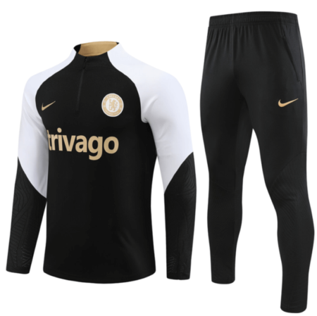 Conjunto Chelsea Treino Jaqueta/Calça Preta/Branca 2023/24