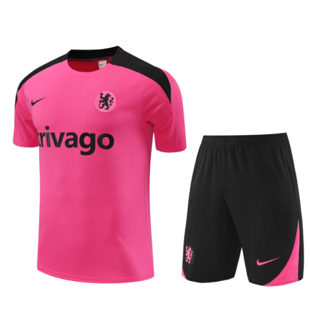 Conjunto Chelsea Treino Camisa/Short Rosa/Preta 2024/25