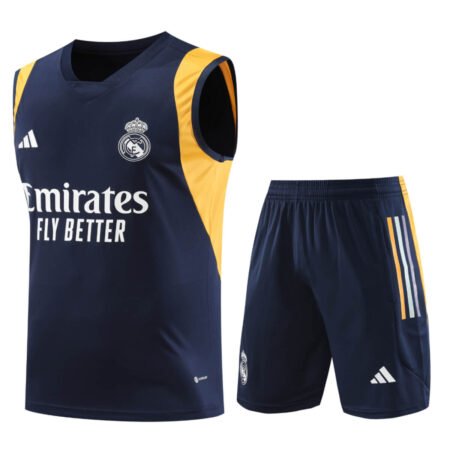 Kit Regata e Short Real Madrid Treino Azul Escuro/Laranja 2024/25