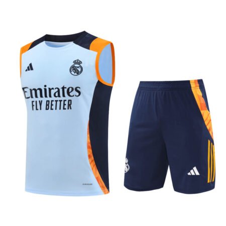 Kit Regata e Short Real Madrid Treino Azul/Laranja 2024/25