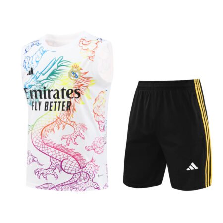 Kit Regata e Short Real Madrid Treino Branca Dragão 2024/25